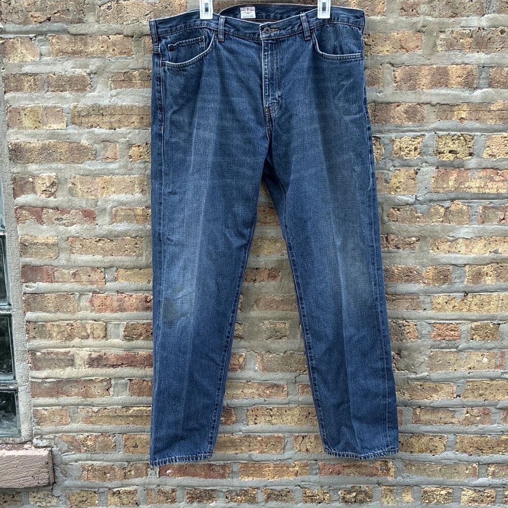 Dockers Men's Straight Fit Blue Dark Wash Denim Cotton Jeans Button Zip 5-Pocket